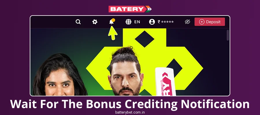 Receive bonus credits in Batery Bet India